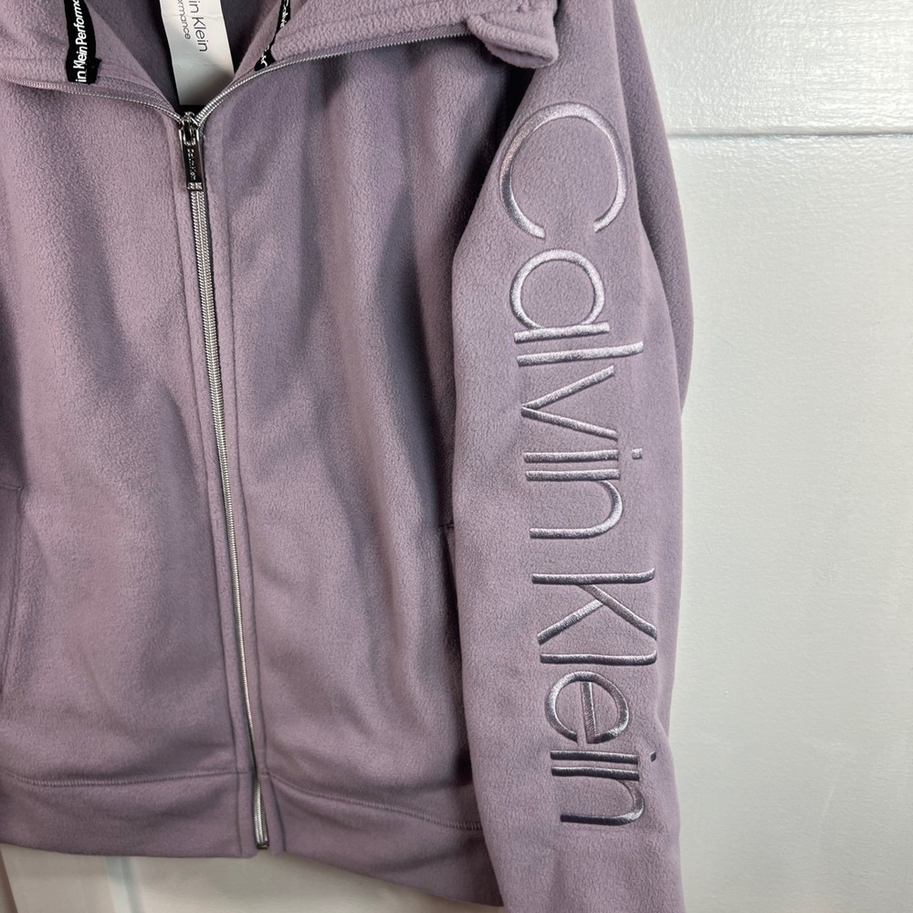 Calvin Klein‎ Performance Womens Fleece Full Zip Jacket w Sleeve Design Purple L - Picture 3 of 11